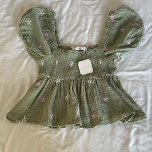 Altar'd State Green Top with Pink Accents